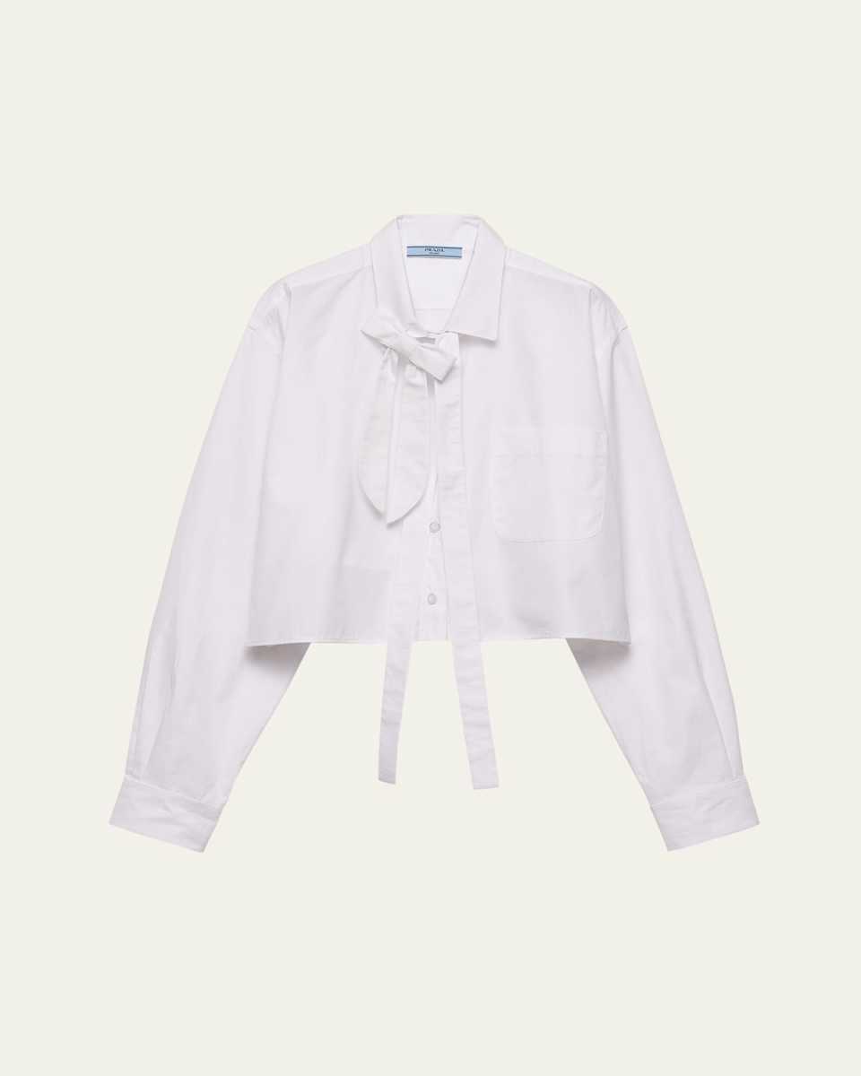 Neck-Tie Popeline Crop Button-Down Shirt